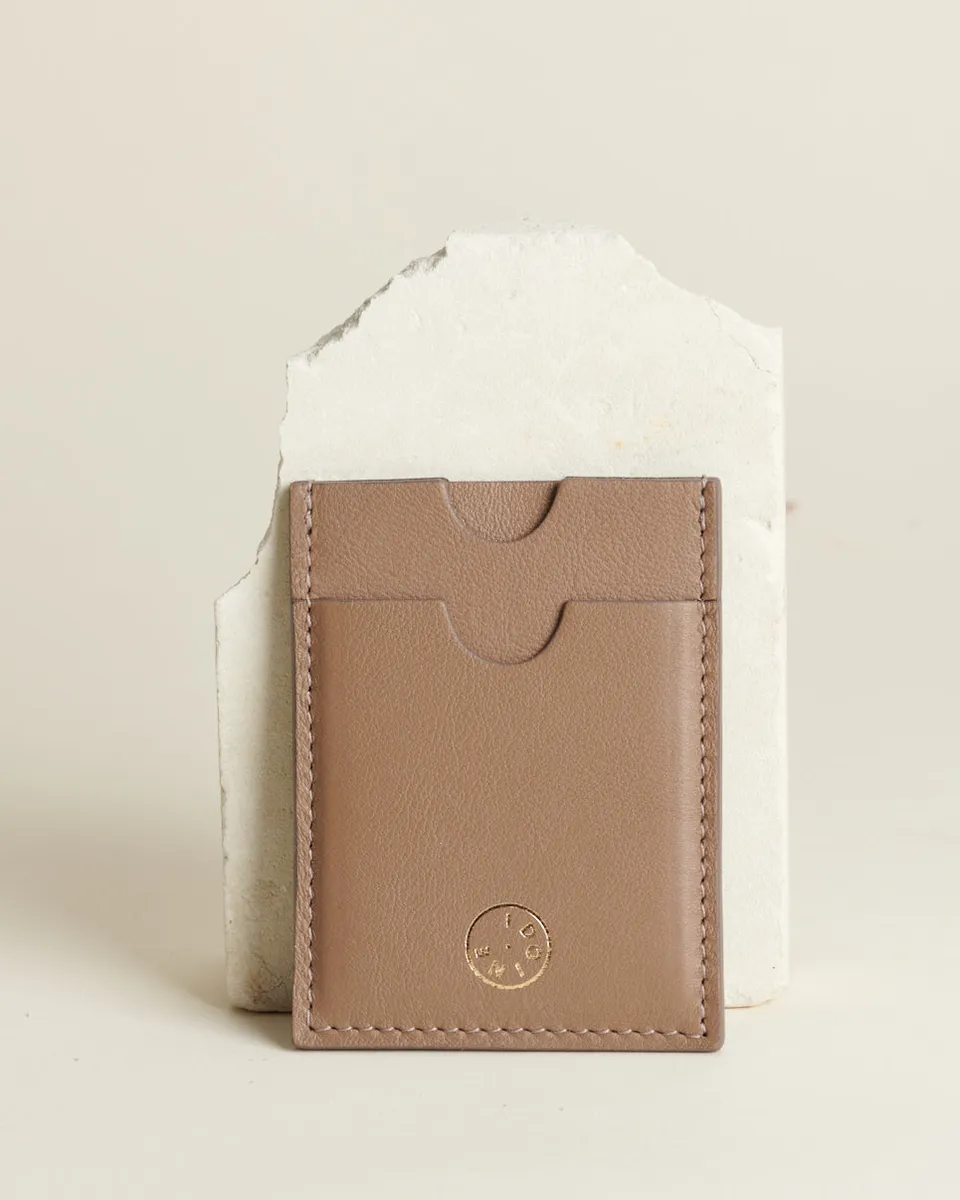 Idoine Taupe porte-cartes cuir gris sans initiales
