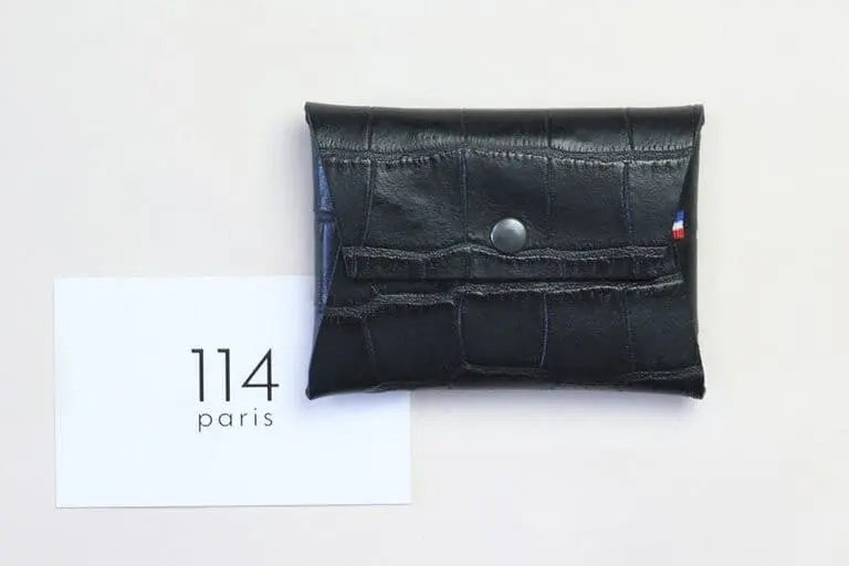 114 Paris Porte-monnaie cuir homme croco marron 9,5cm
