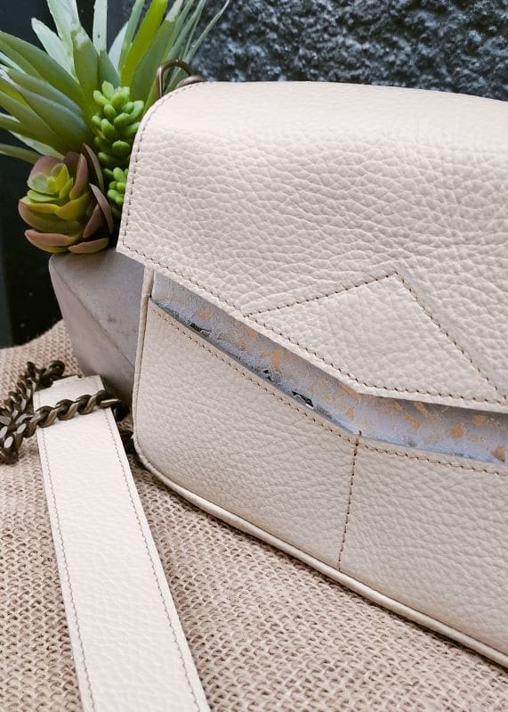 Camille Guiraud Sac Marine beige dentelle doré cuir