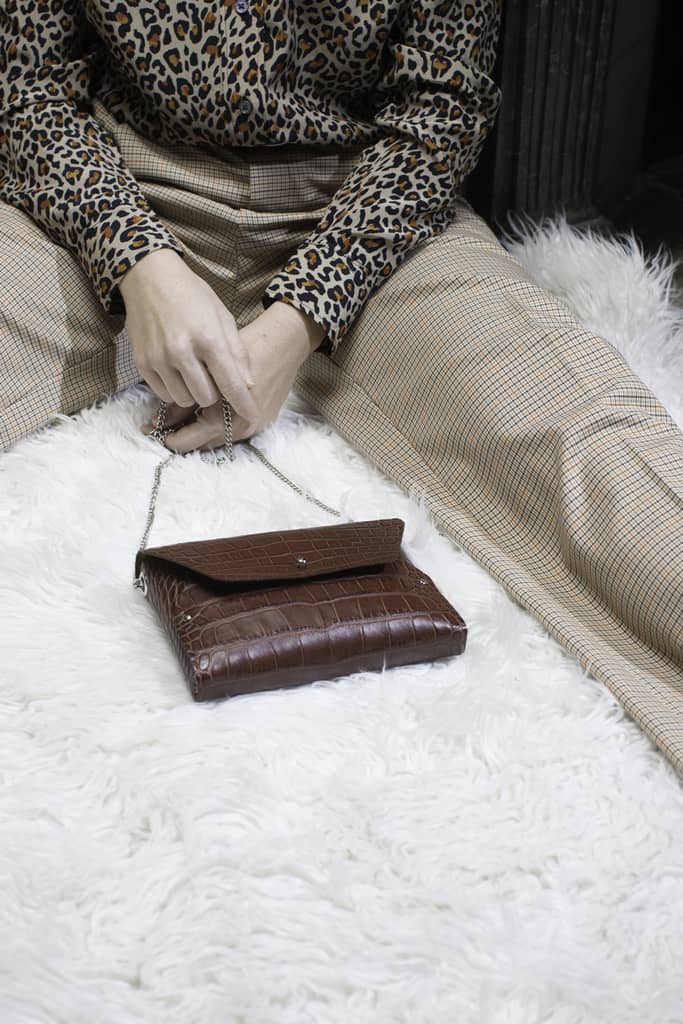 114 Paris Pliage mini sac cuir croco marron + porte-monnaie