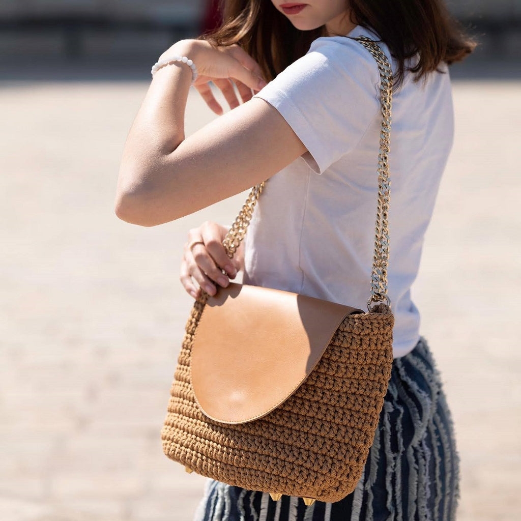 Georgetta Cloé sac à main camel crochet cuir