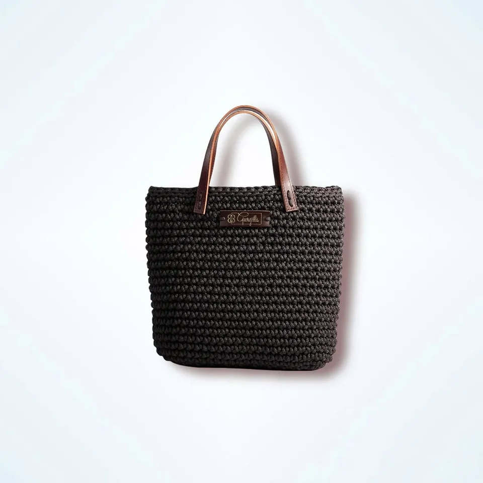 Georgetta Wendy cabas crochet gris anthracite anses courtes