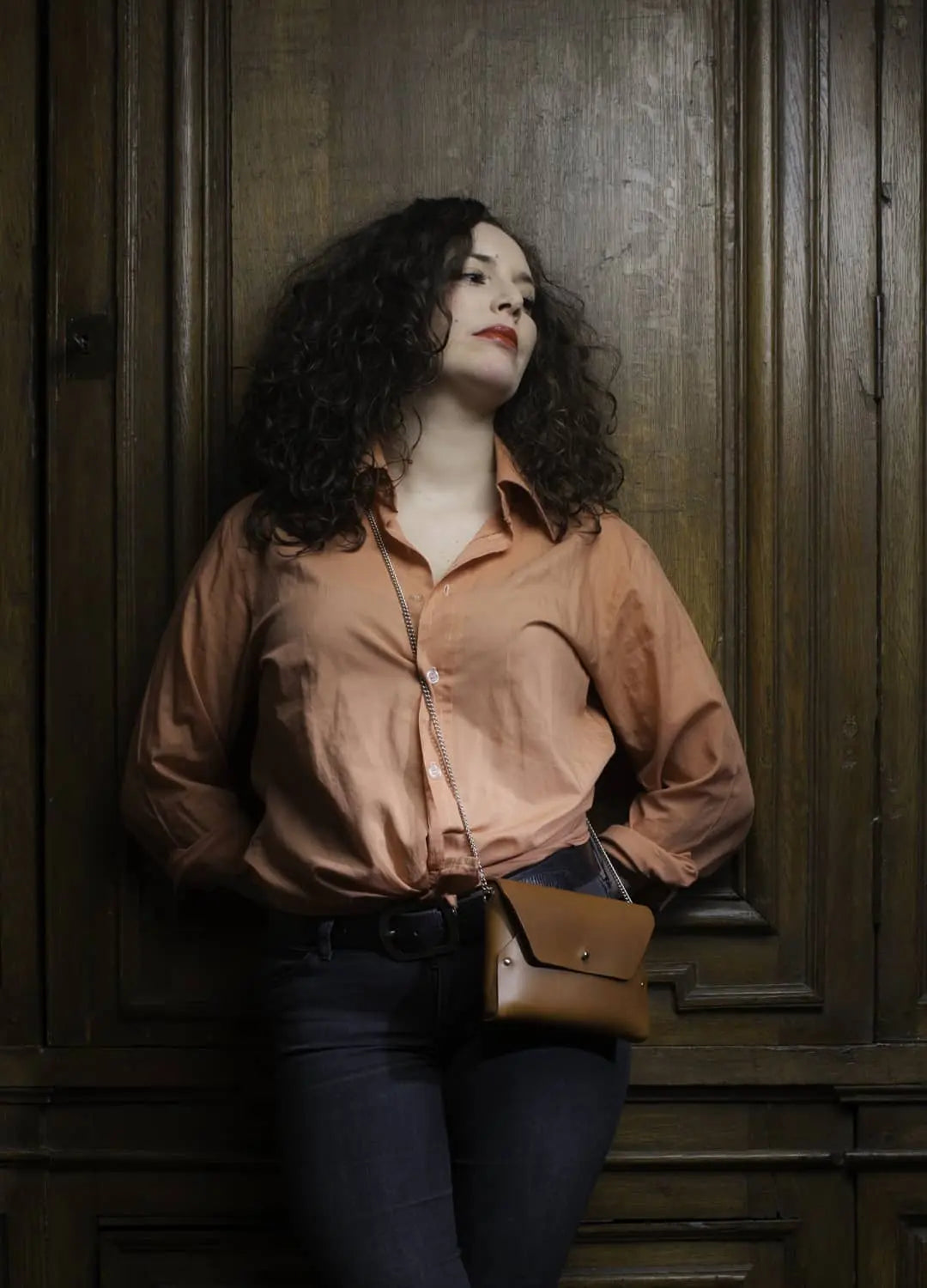 114 Paris Pliage mini sac cuir camel + porte-monnaie