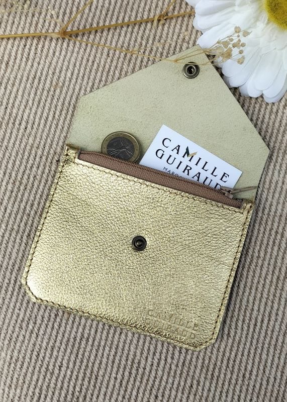 Camille Guiraud Porte-monnaie enveloppe doré cuir véritable