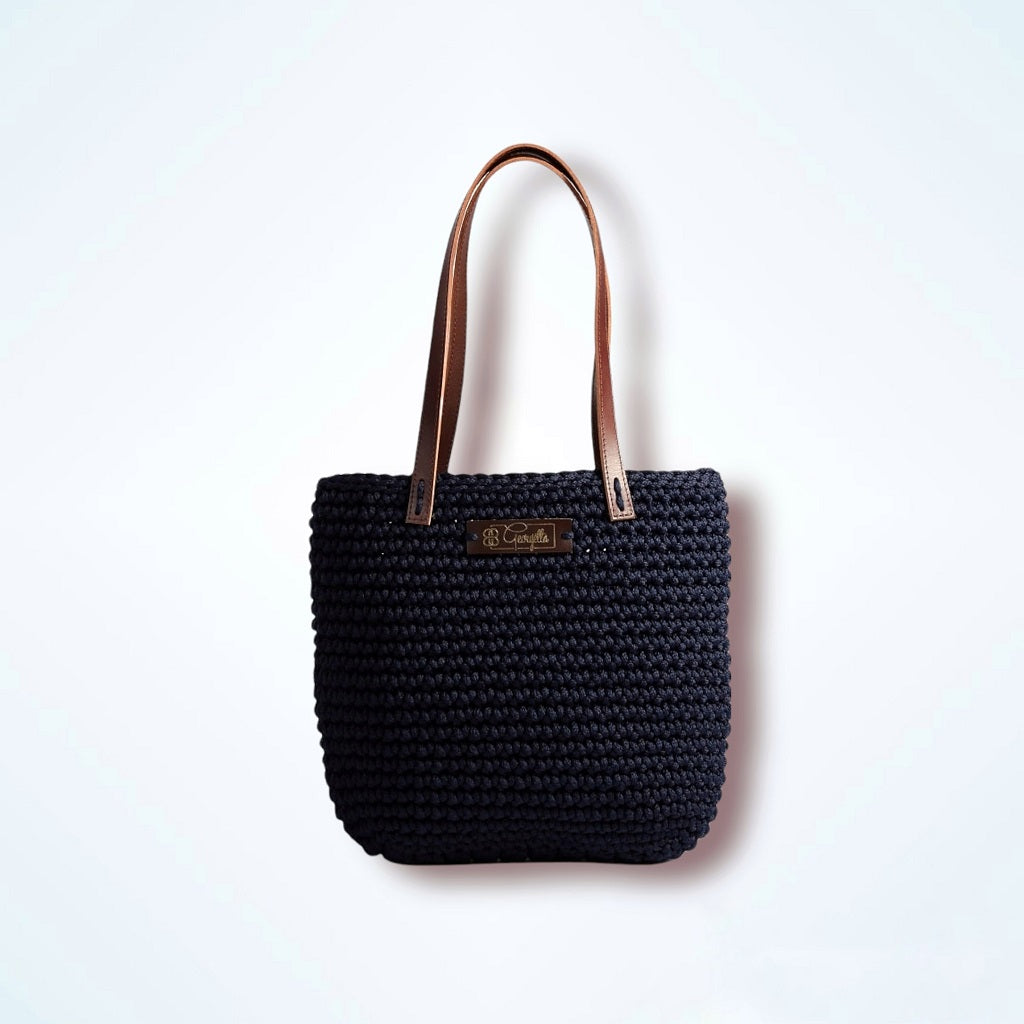 Georgetta Wendy cabas crochet bleu nuit anses courtes