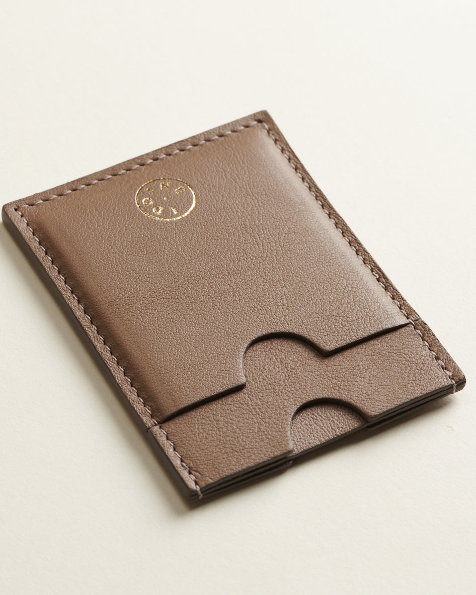 Idoine Taupe porte-cartes cuir gris sans initiales