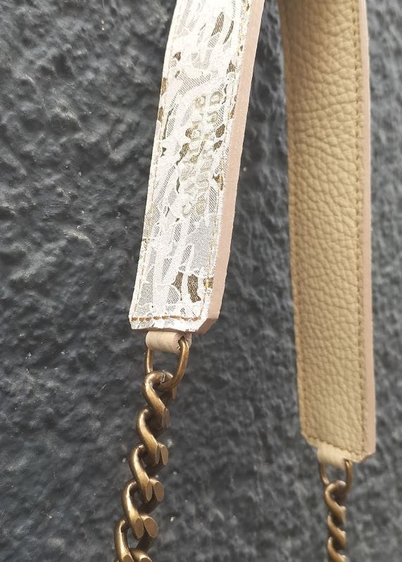Camille Guiraud Sac Marine beige dentelle doré cuir