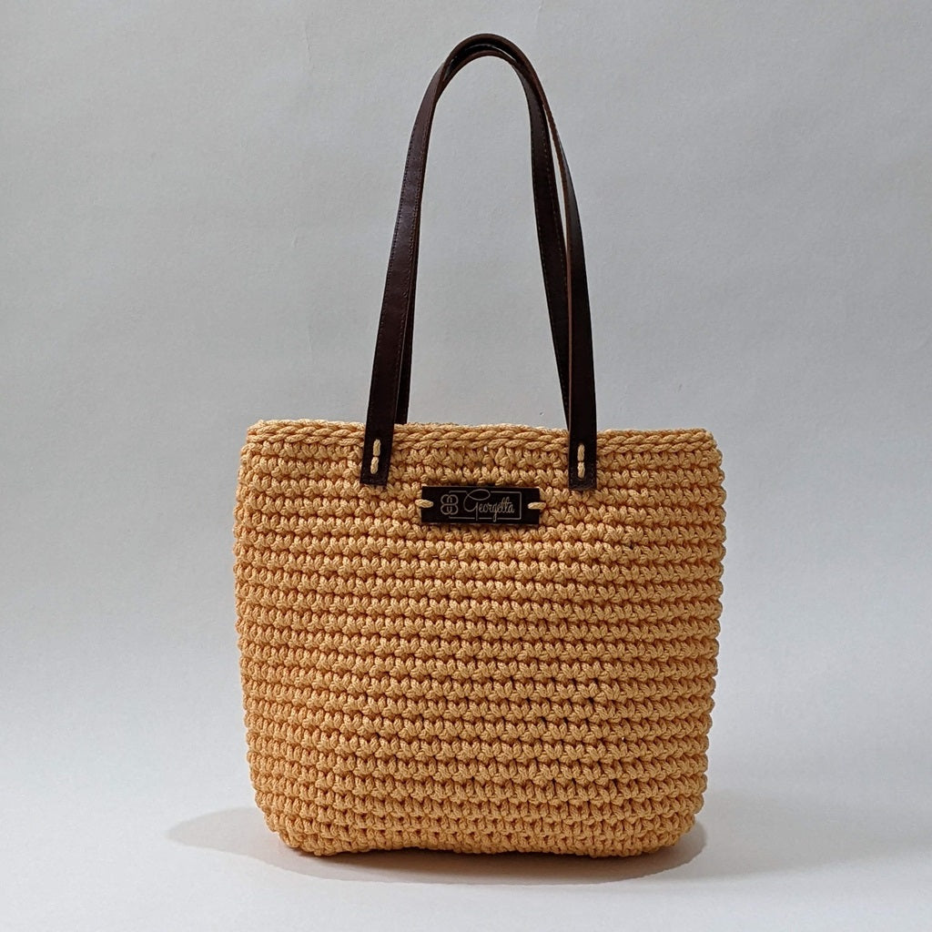 Georgetta Wendy cabas crochet jaune abricot anses courtes
