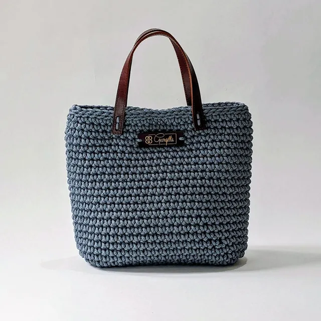 Georgetta Wendy cabas crochet bleu jean anses courtes