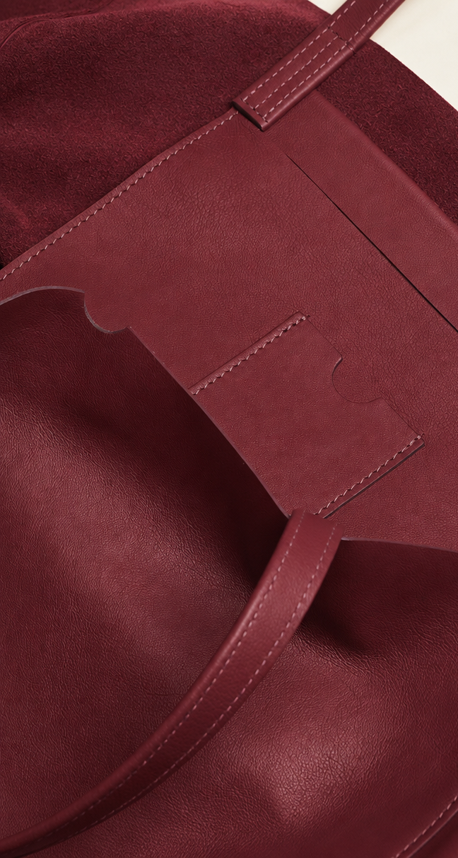 Idoine Cabas SOIE DE CUIR Lie de Vin sac cabas cuir