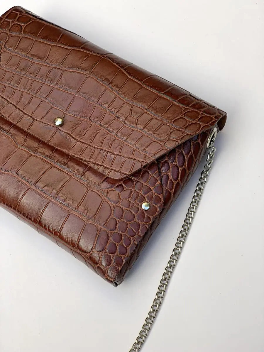 114 Paris Pliage mini sac cuir croco marron + porte-monnaie