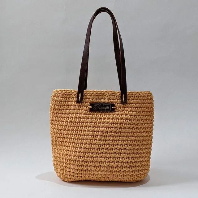 Georgetta Wendy cabas crochet jaune abricot anses courtes