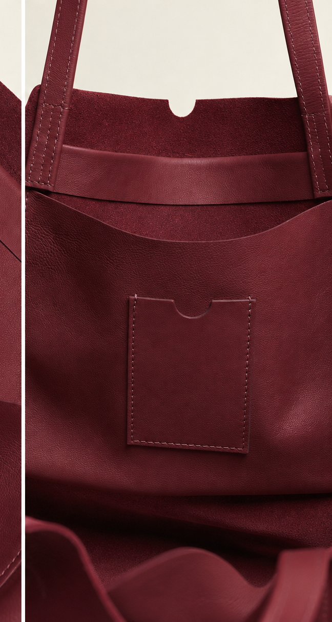 Idoine Cabas SOIE DE CUIR Lie de Vin sac cabas cuir