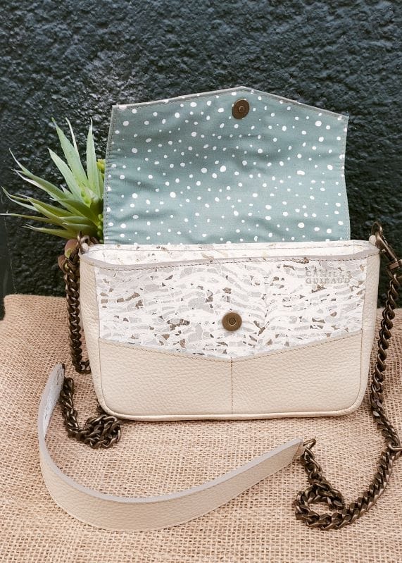 Camille Guiraud Sac Marine beige dentelle doré cuir