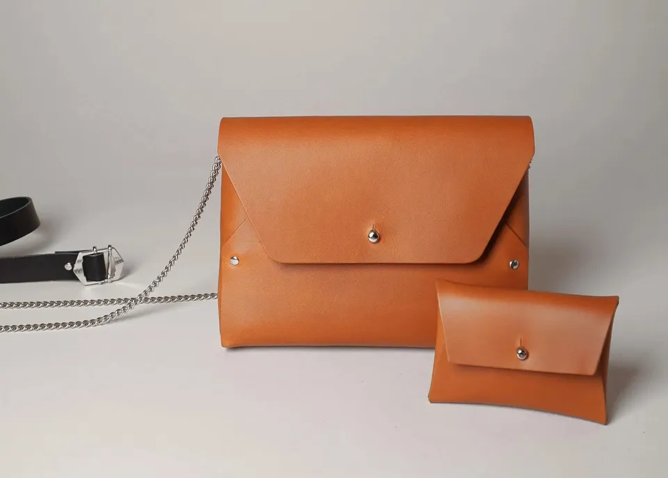 114 Paris Pliage mini sac cuir camel + porte-monnaie