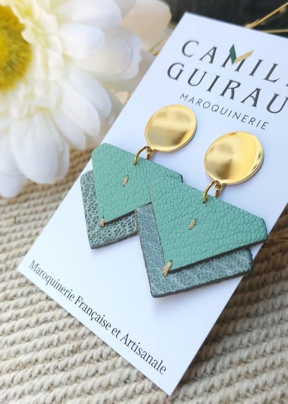 Camille Guiraud Suzanne Vert d'Eau boucles d'oreilles cuir