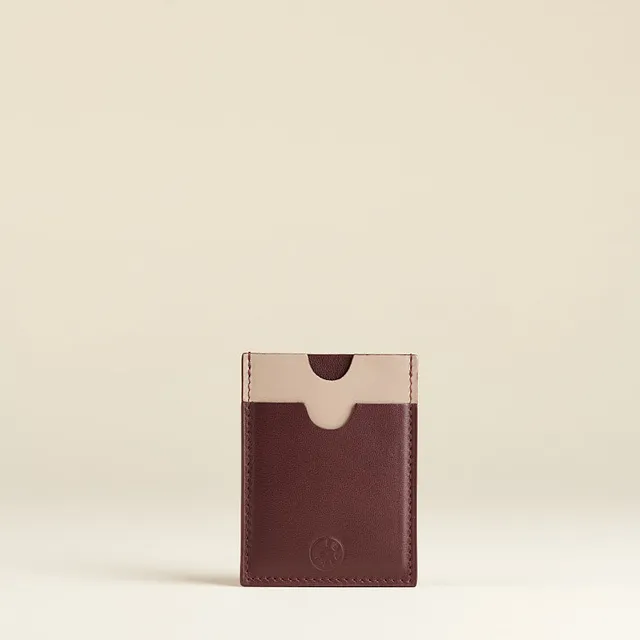 Idoine Porte-Cartes Lie de vin Taupe cuir agneau 8 cartes sans initiales