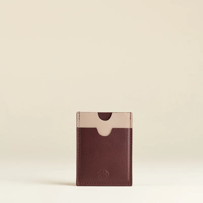 Idoine Porte-Cartes Lie de vin Taupe cuir agneau 8 cartes sans initiales
