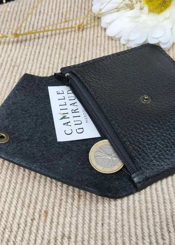 Camille Guiraud Porte-monnaie enveloppe noir cuir véritable