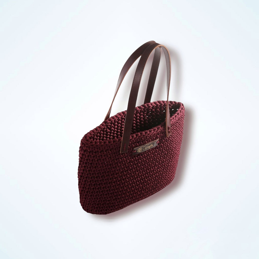Georgetta Wendy cabas crochet bordeaux anses courtes