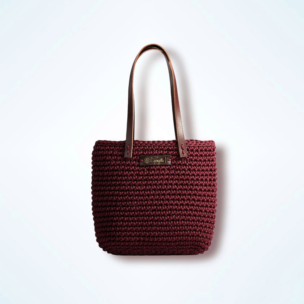 Georgetta Wendy cabas crochet bordeaux anses courtes