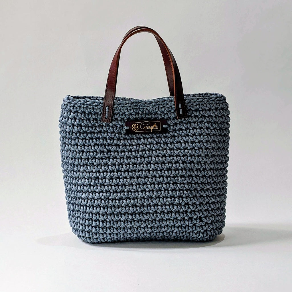 Georgetta Wendy cabas crochet bleu jean anses courtes