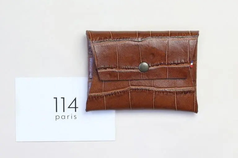 114 Paris Porte-monnaie cuir homme croco marron 9,5cm