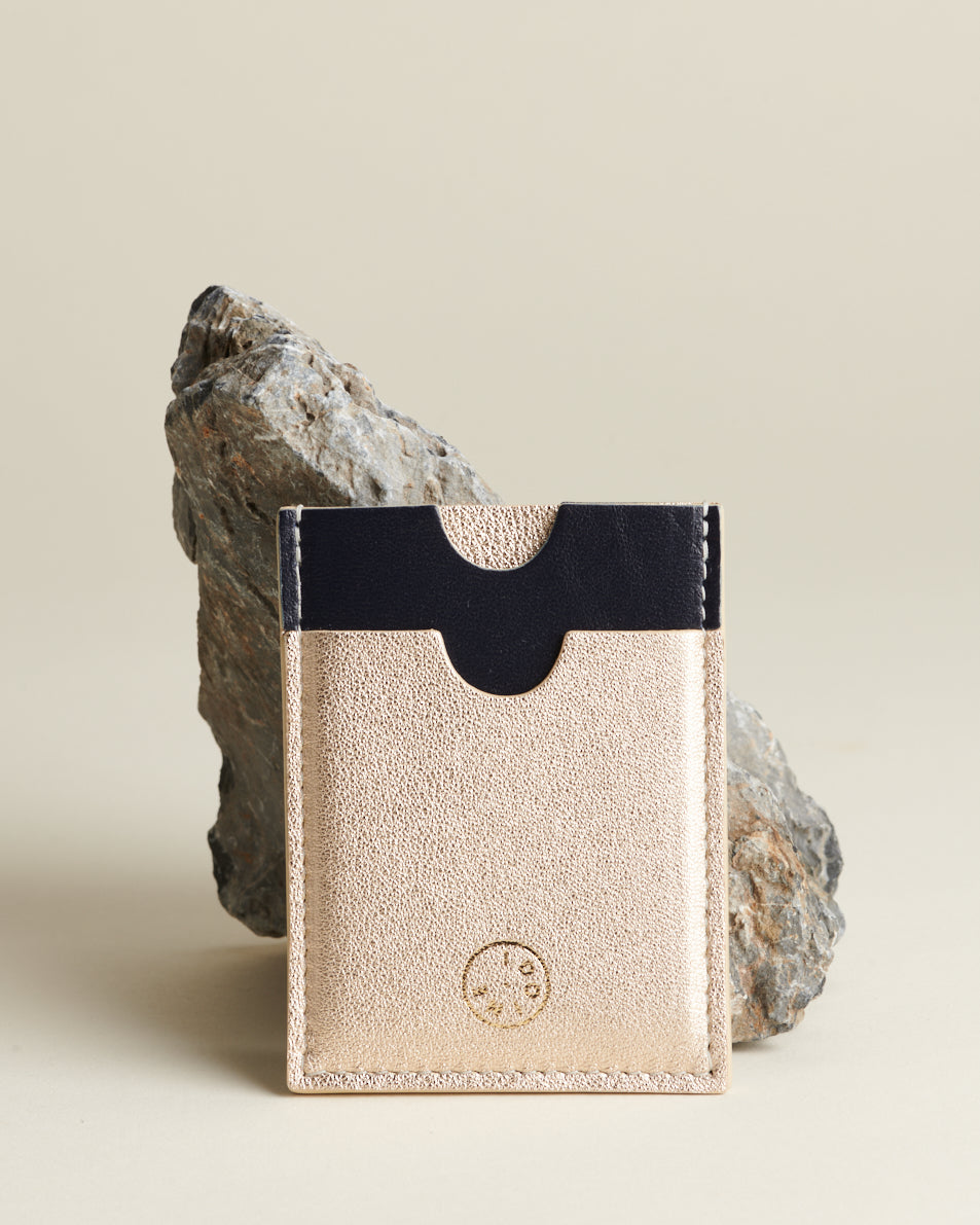 Idoine Porte-Cartes bicolore Or bleu nuit cuir agneau
