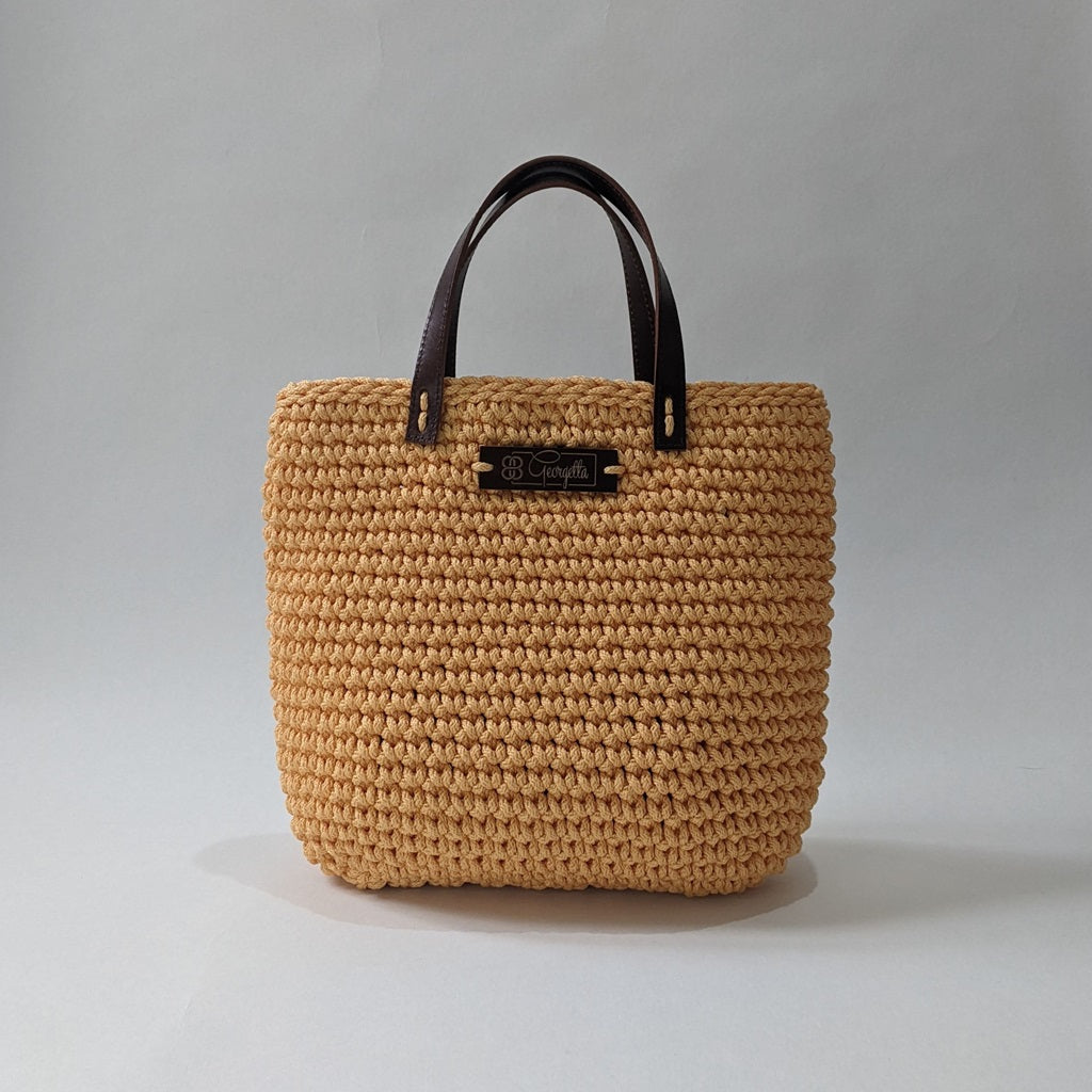 Georgetta Wendy cabas crochet jaune abricot anses courtes