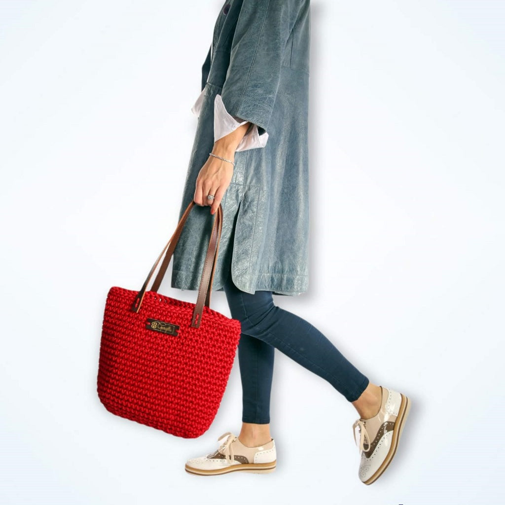 Georgetta Wendy cabas crochet rouge anses courtes