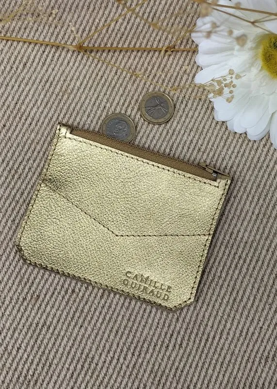 Camille Guiraud Porte-monnaie doré cuir zip 8,5 cm