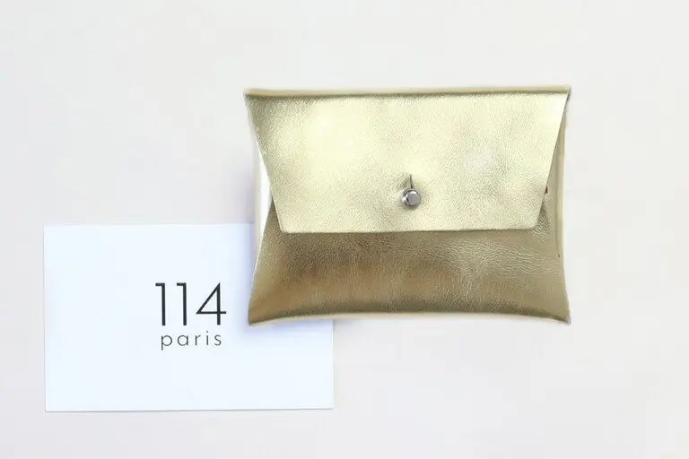 114 Paris Porte-monnaie cuir femme camel origami bouton