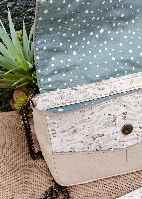 Camille Guiraud Sac Marine beige dentelle doré cuir
