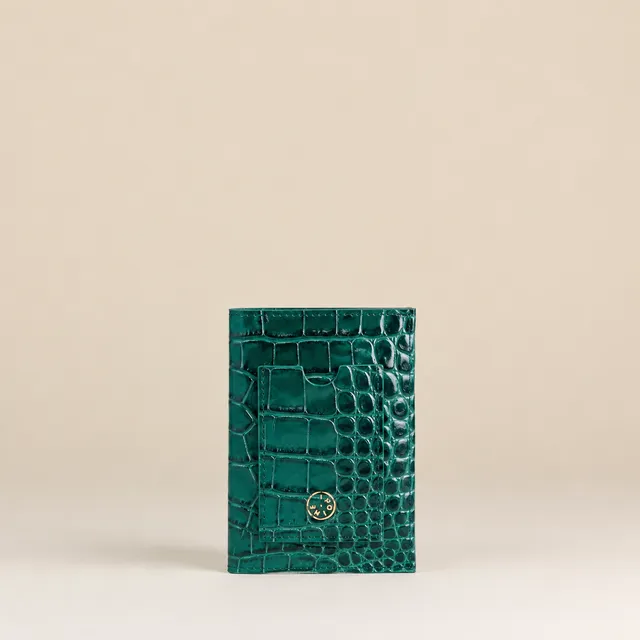 Idoine Porte-Passeports Croco Lagon Cuir Bleu