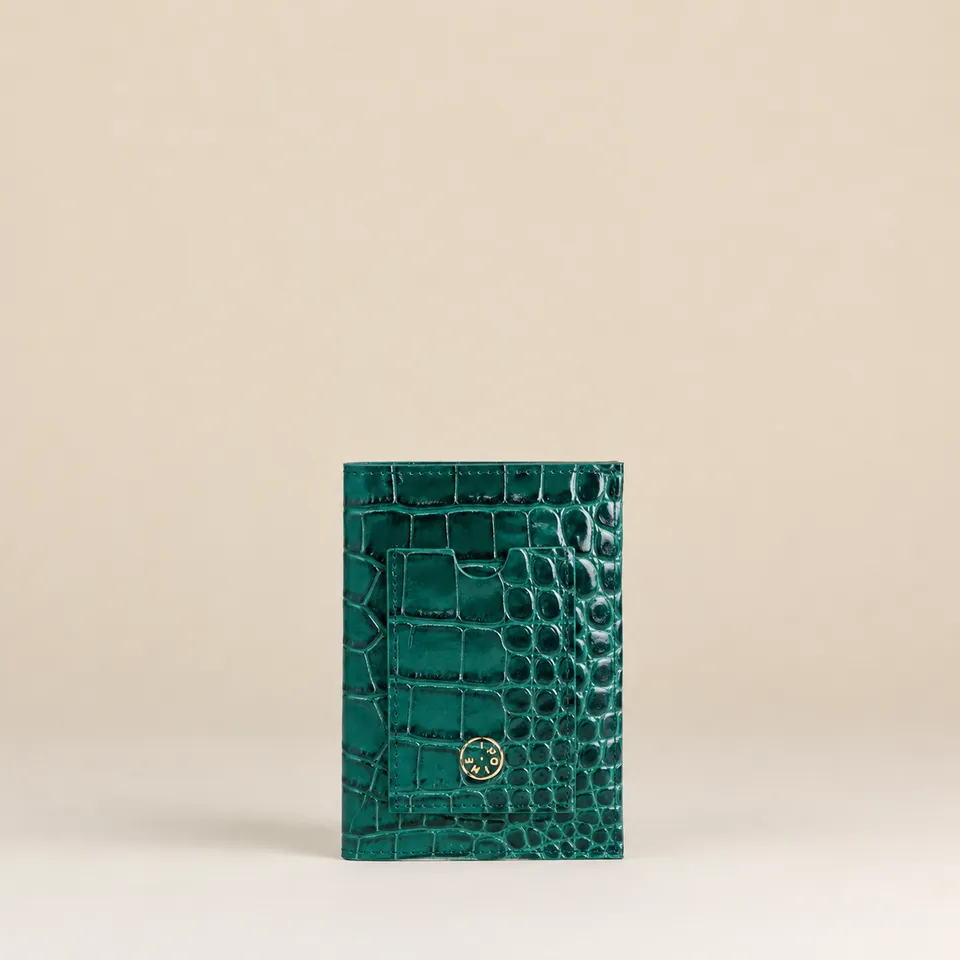 Idoine Porte-Passeports Croco Lagon Cuir Bleu