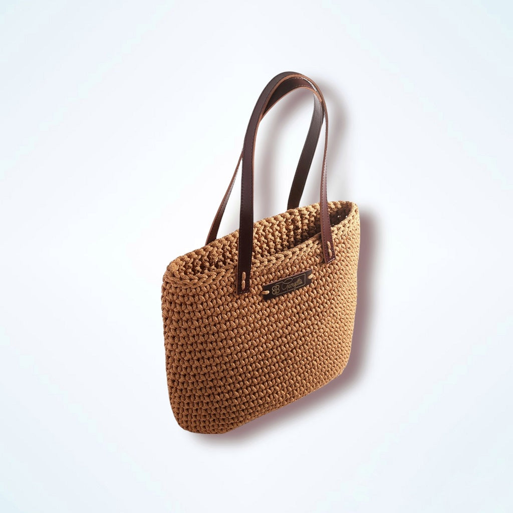 Georgetta Wendy camel cabas crochet anses courtes cuir