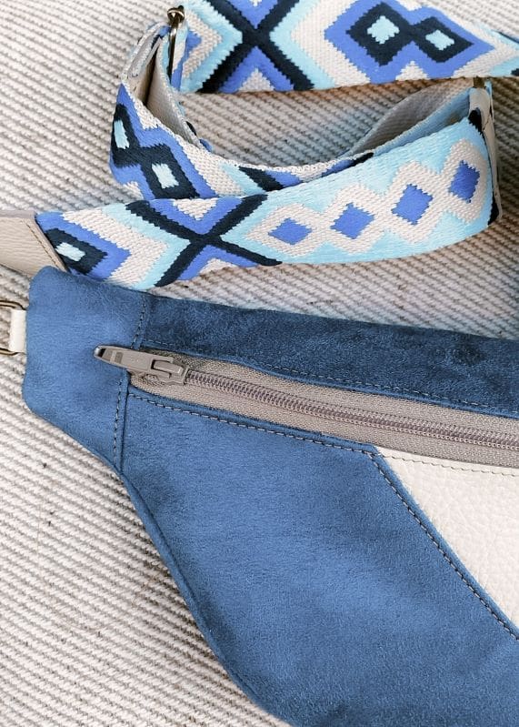 Camille Guiraud Manon sac banane bleu jean beige cuir