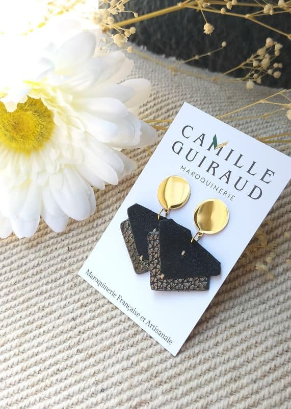 Camille Guiraud Suzanne boucles d'oreilles noir paillettes bronze