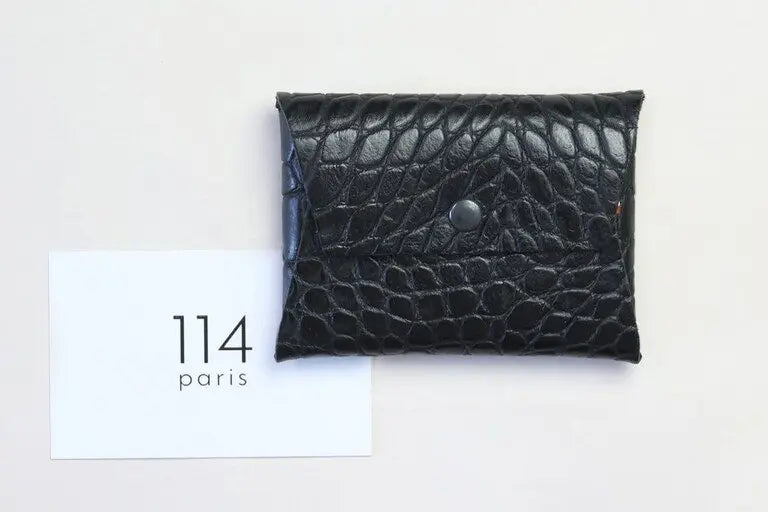 114 Paris Porte-monnaie cuir homme croco marron 9,5cm