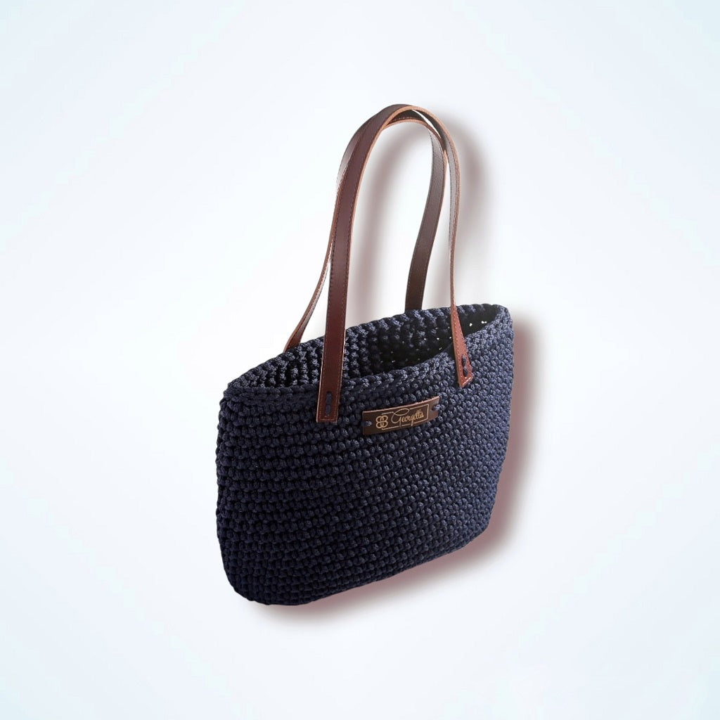 Georgetta Wendy cabas crochet bleu nuit anses courtes