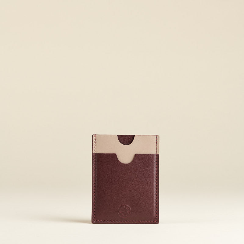 Idoine Porte-Cartes Lie de vin Taupe cuir agneau 8 cartes sans initiales
