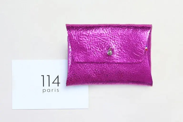 114 Paris Porte-monnaie cuir femme camel origami bouton